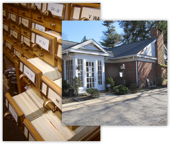 card catalog and library entrance